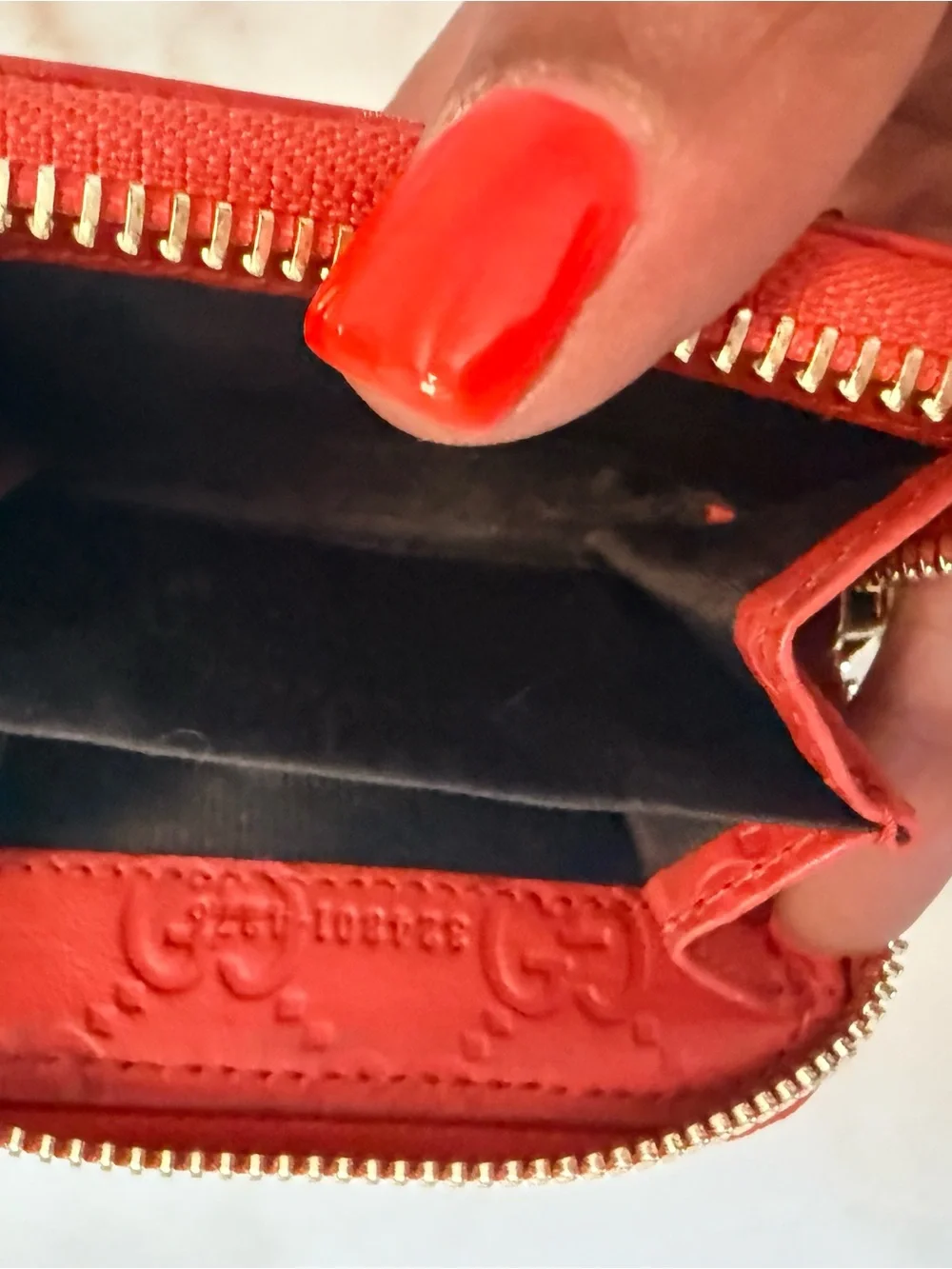Gucci Red Embossed GG Zip Card Case